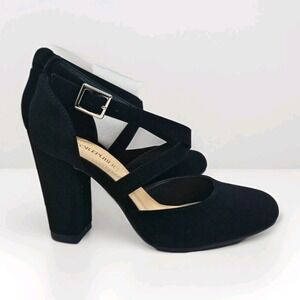 Pumps Chunky Heels Black Nubuck Suede Ankle Strappy‎ With Buckle Women Size 5.5